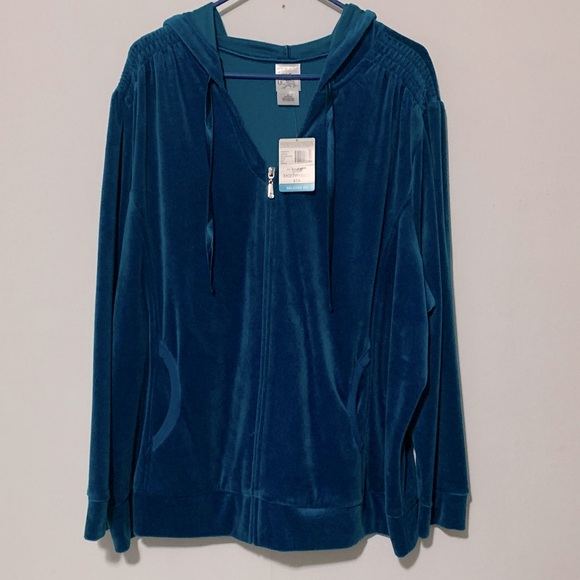 Just My Size Turquoise Velour Hoodie NWT - Picture 1 of 12